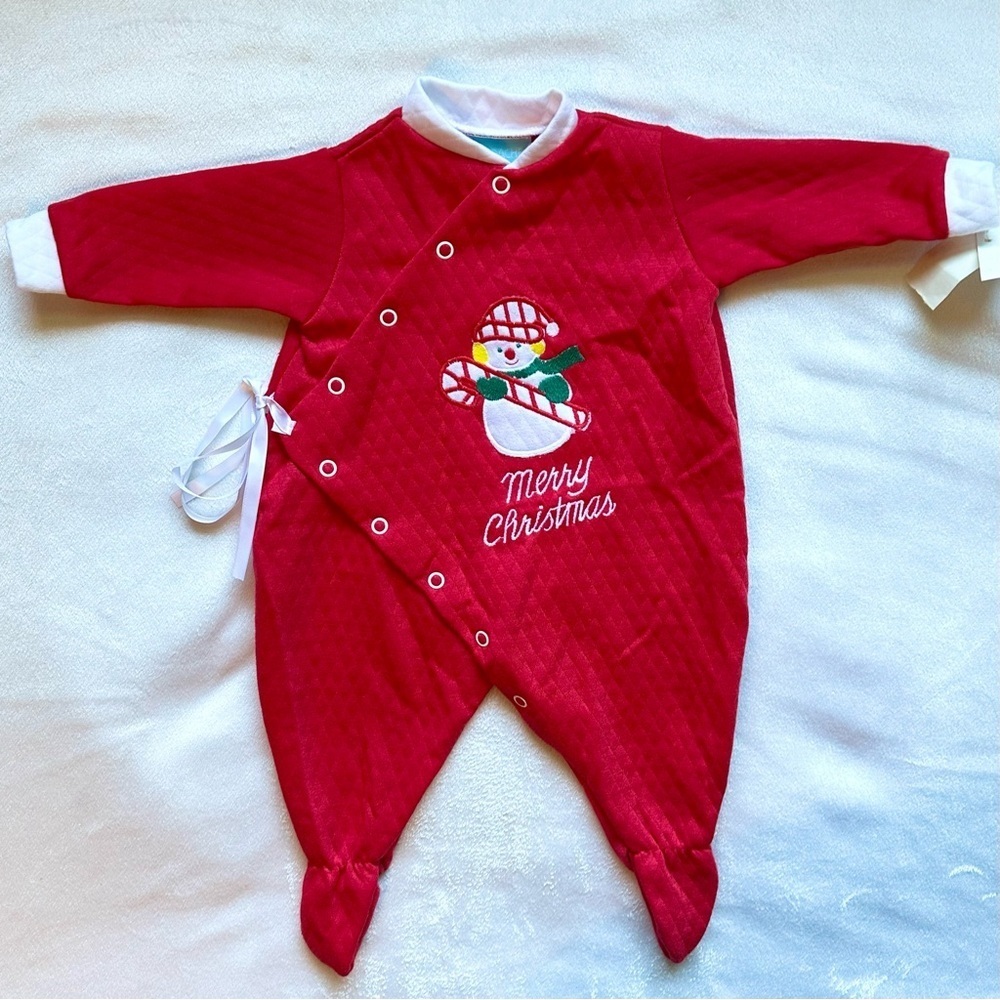 Vintage NEW Jordache Sleepwear Merry Christmas Snap Button One Piece NB unisex